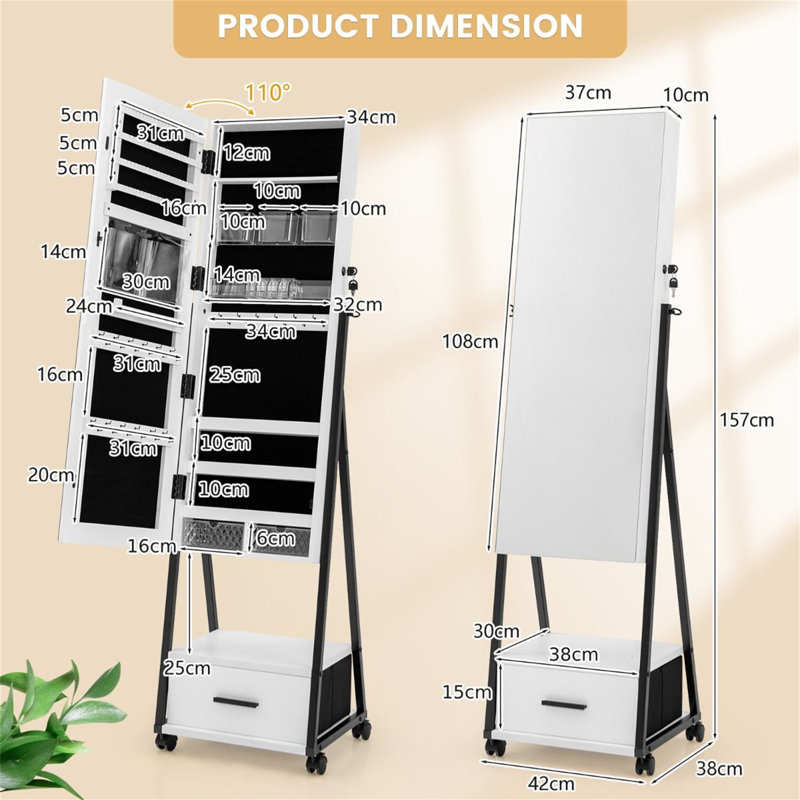 Freestanding Jewelry Armoire, White