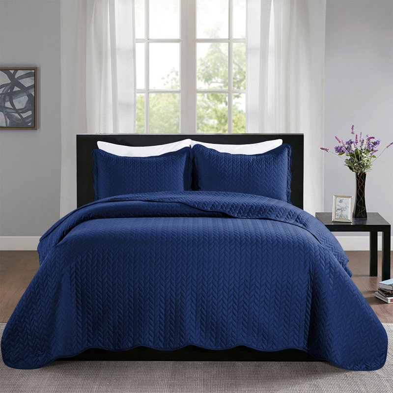 Microfiber Embossed Queen Quilt Sets| Hotel-Quality Bedspread, Blue, Queen Bedspread ( 90 x 96)+ 2 Standard Pillowcases