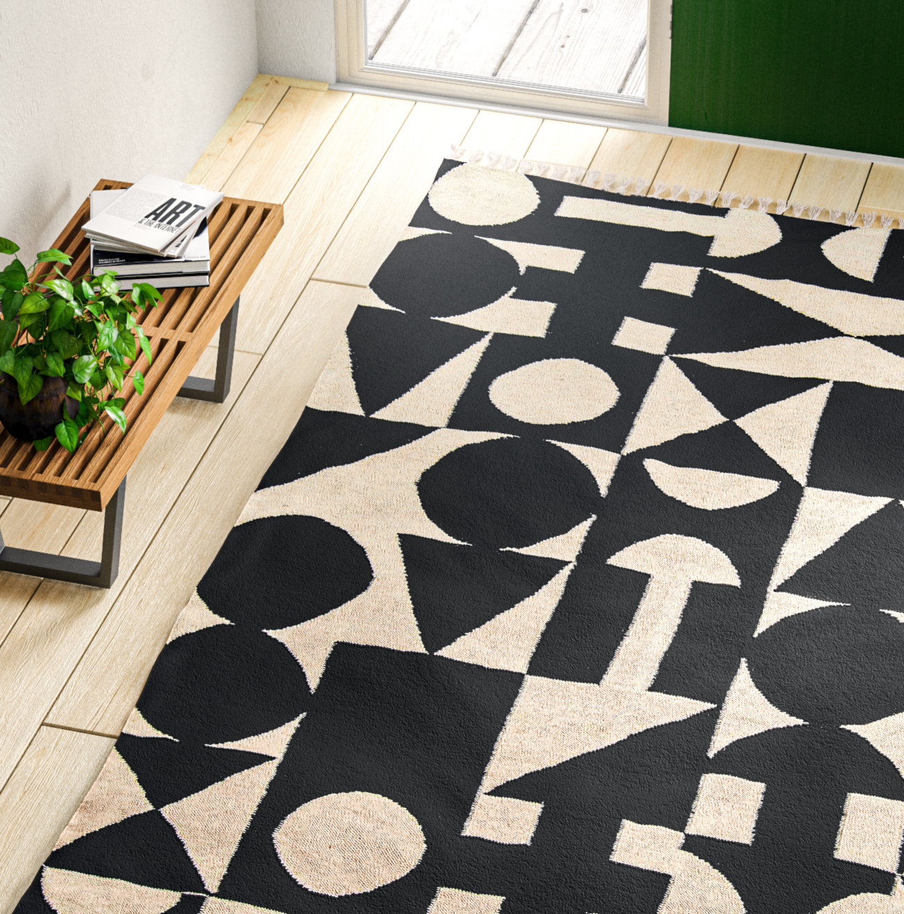 Roshni Hand-Woven Geometric Wool Rug, Rectangle 7'6" x 9'6"