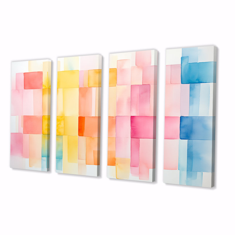 Paster Color Cubes Patterns III - Ensemble de 4 décorations géométriques abstraites, H 32 po x l 64 po