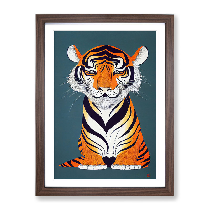 Young Tiger - Single Picture Frame Print, 64cm H x 46cm W x 2cm D, Walnut