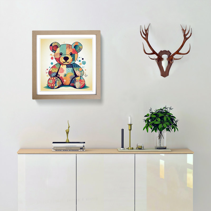 Teddy Bear Graphic Art - Framed Print, Oak