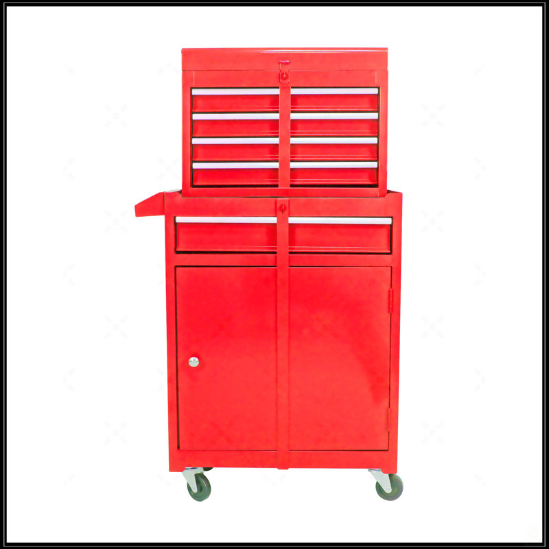 Commode à outils amovible 5 tiroirs avec armoire inférieure et une tablette réglable, Rouge