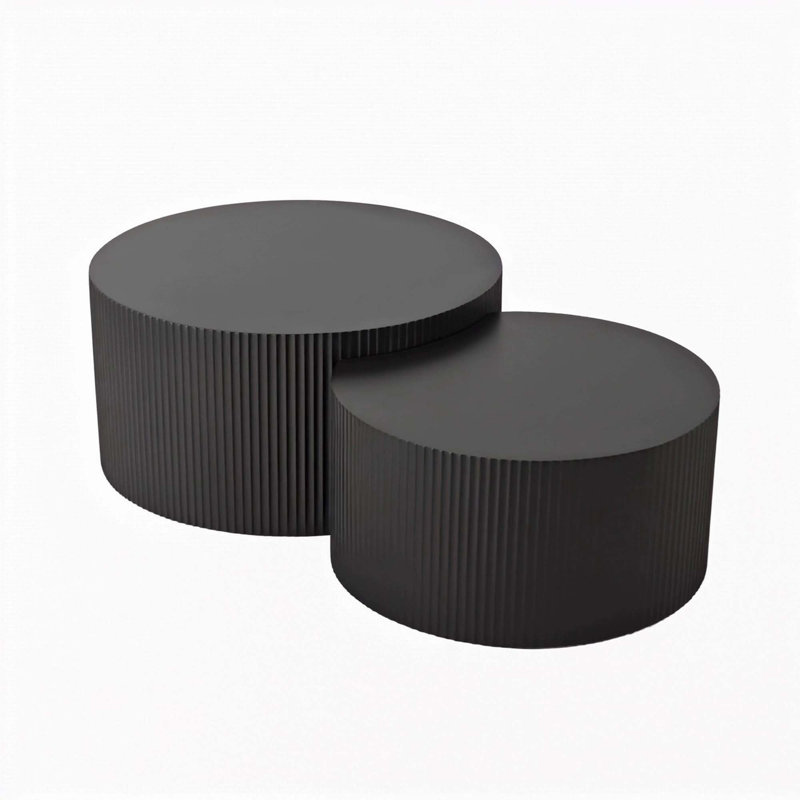 Vertical Stripe Design Nesting Coffee Table Set, Black