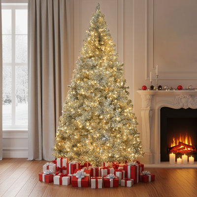 Arbre de Noël artificiel argenté 6 pi avec 300 lumières pré-installées