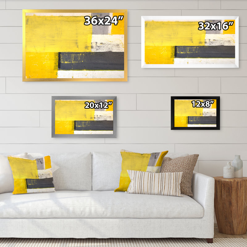 «Gray Meets Yellow Modern Art VII», reproduction sur toile flottante, H 24 po x l 36 po x P 1 po, Cadre doré