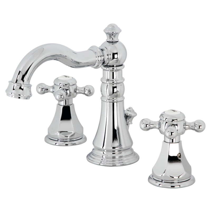 Kingston Brass Metropolitan Two-Handle 3-Hole Deck Mount Widespread Bathroom Faucet with Pop-Up Drain, Polished Chrome