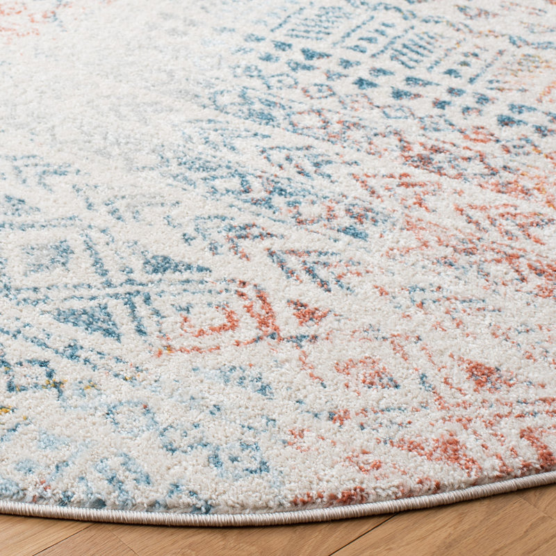 Tapis ivoire / terre cuite / bleu sarcelle Gasaway, Tapis de couloir 2 pi x 9 pi