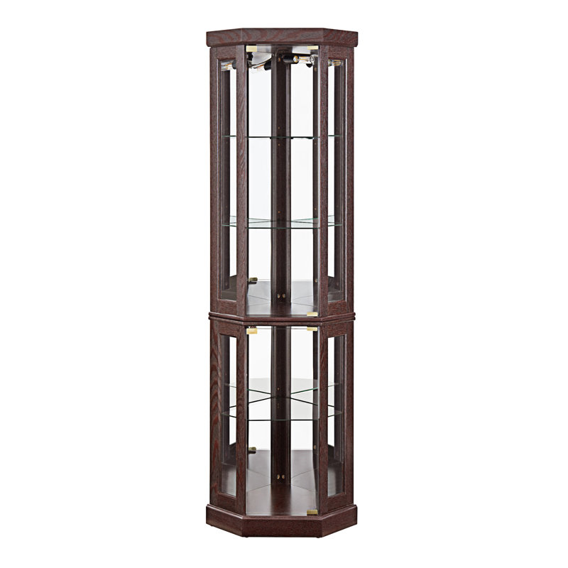 Corner Glass Cabinet, Lighted Curio Cabinet, Corner Display Case, Entryway Cabinet, Cherry