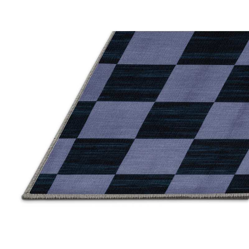 Tapis gris à carreaux lavable à la machine, Rectangle 7 pi x 9 pi