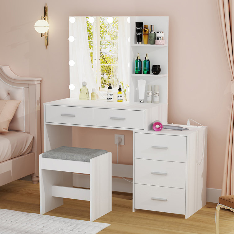  usikey 43.5in Large Vanity Desk with Mirror and 10 LED