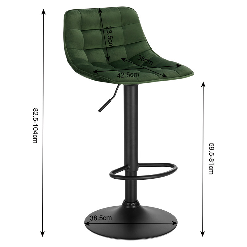 Peake Upholstered Adjustable Height Counter Stool with Metal Frame, Dark Green