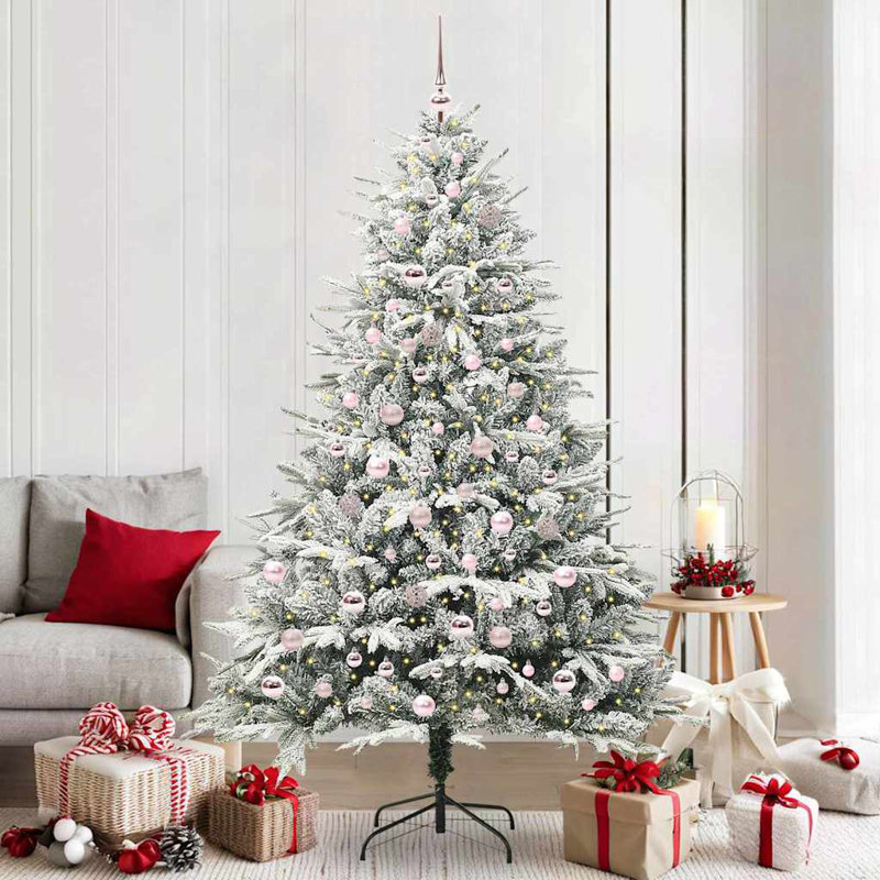 Artificial Pre-lit Christmas Tree with Ball Set, 210cm H, White/Pink