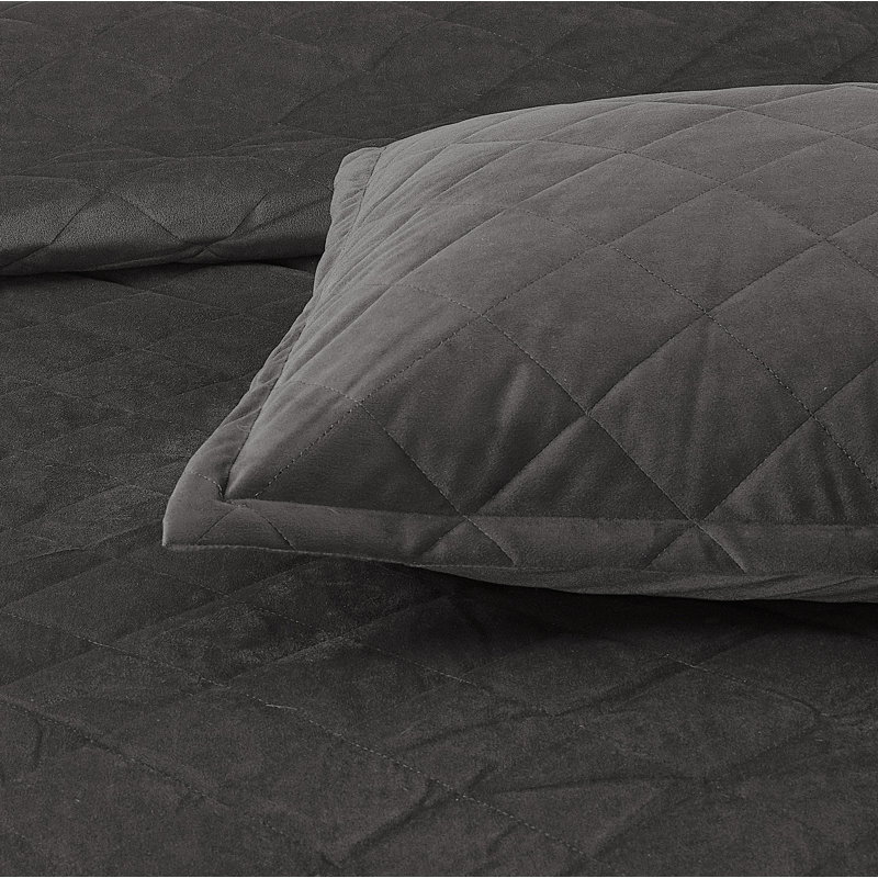 Polyester Coverlet with Pillow Shams, Gun Metal