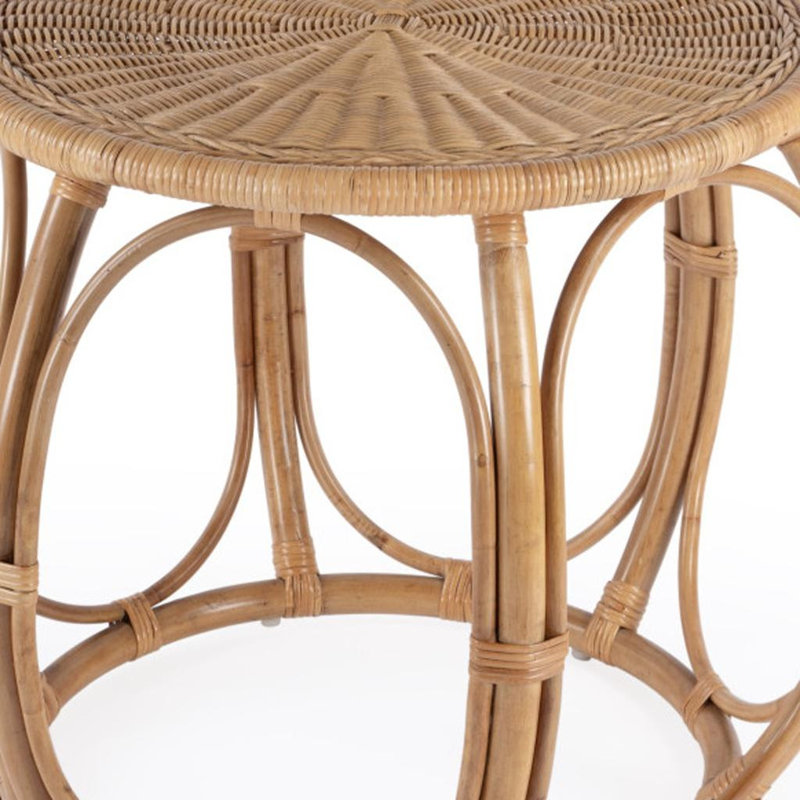 24" Natural Rattan Round Drum End Table