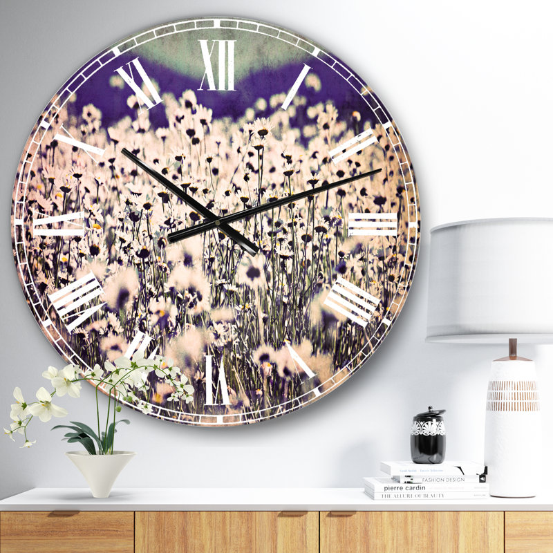 Incroyable horloge murale traditionnelle à fleurs de camomille bleu clair, Surdimensionné