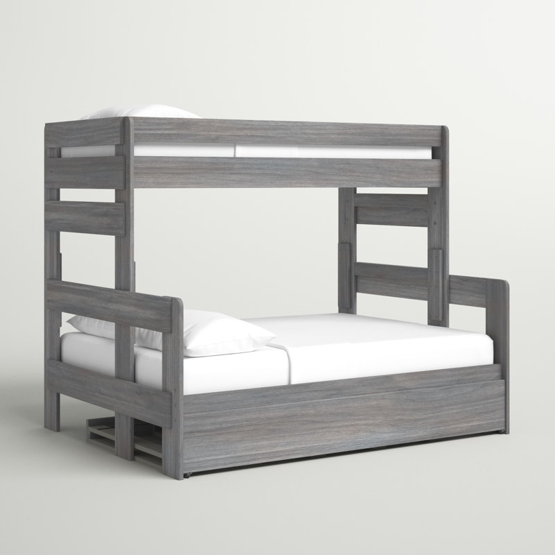 Lit superposé simple au-dessus de double avec lit gigogne Decimus, Driftwood