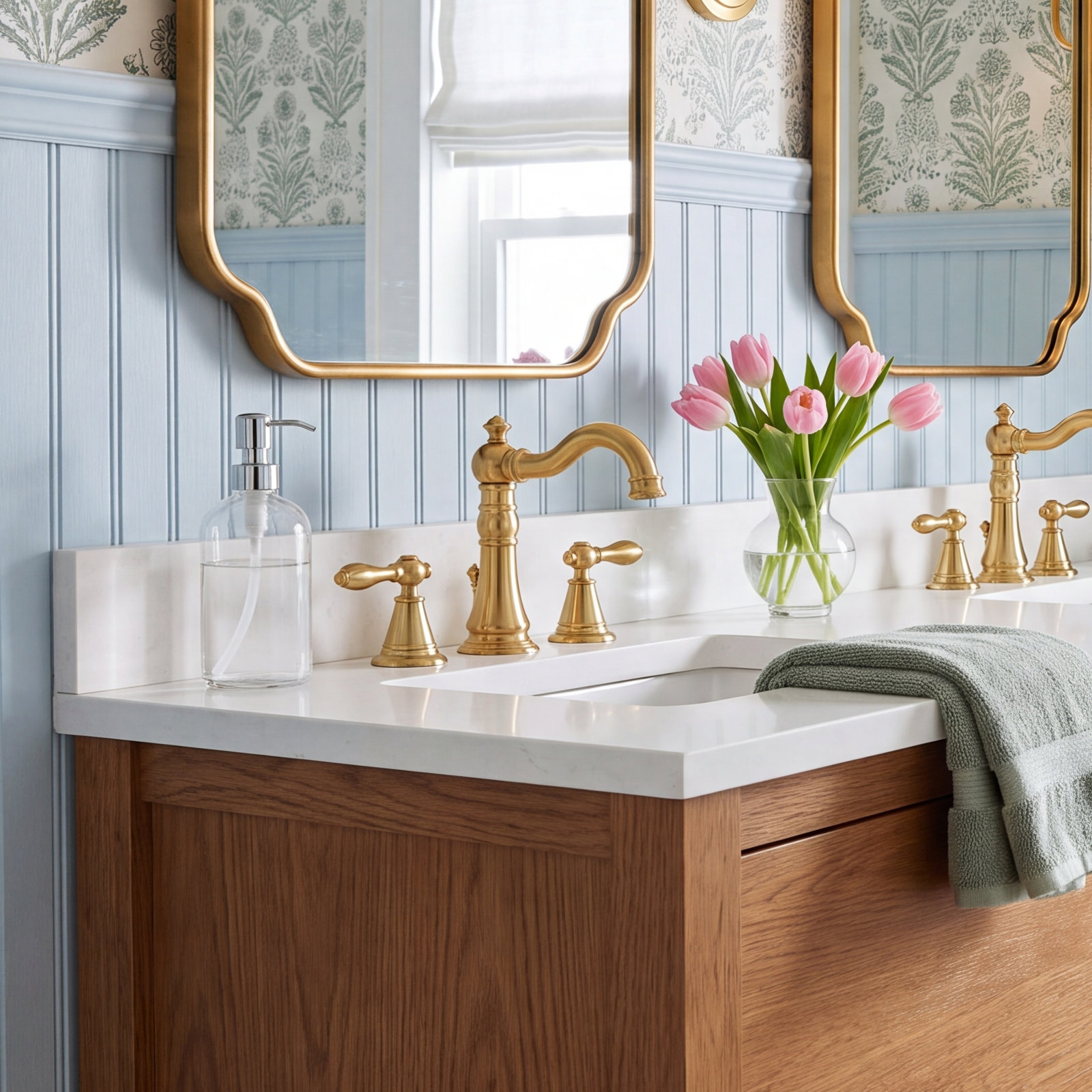 Victorian Widespread Faucet with Pop-Up Drain, Brushed Brass