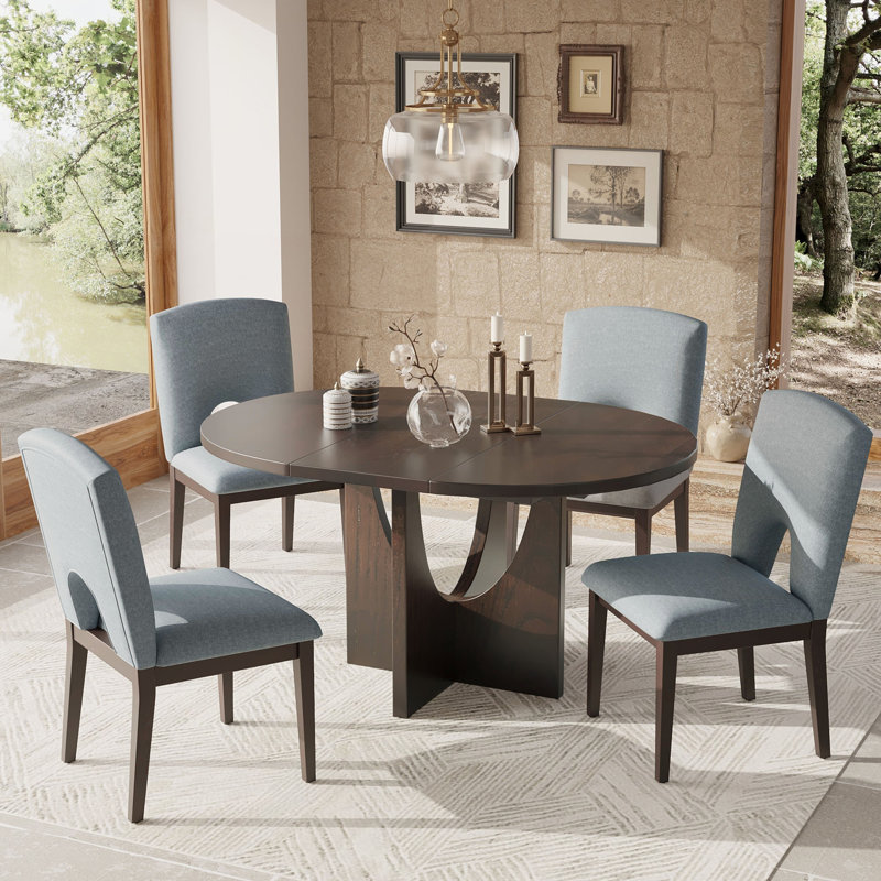 Ensemble de table de salle à manger extensible ronde moderne de 5 pièces avec rallonge amovible de 16,2 pouces pour petits espaces Topmax, espresso et gris