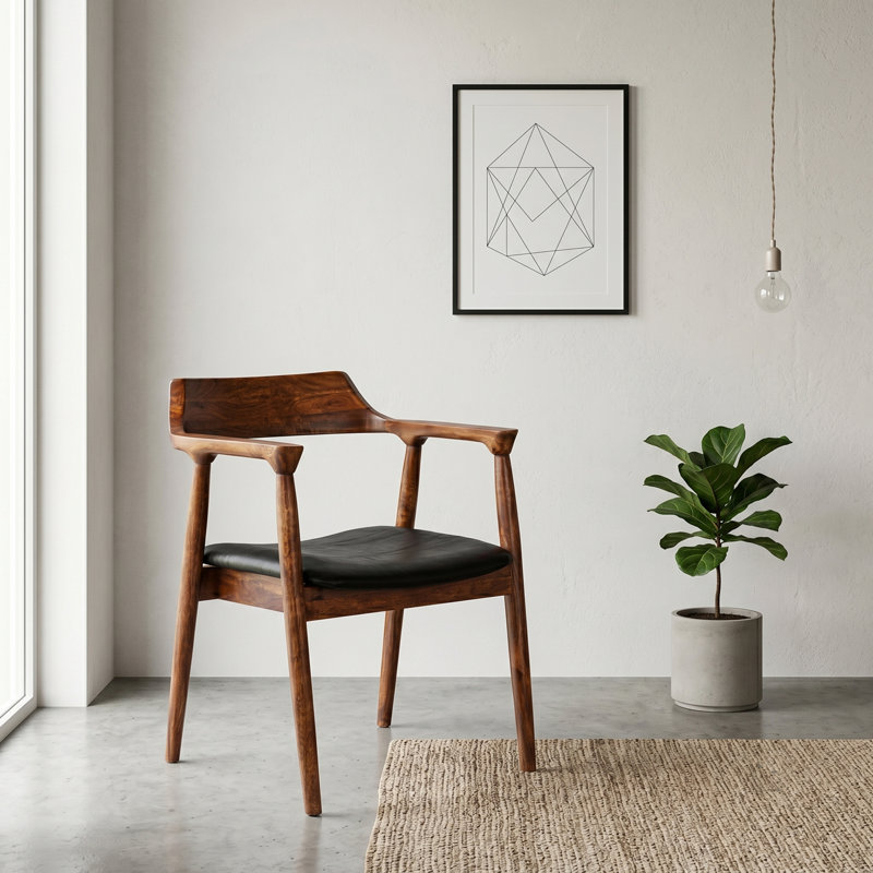 Genuine Leather Upholstered Side Chair in Brown
