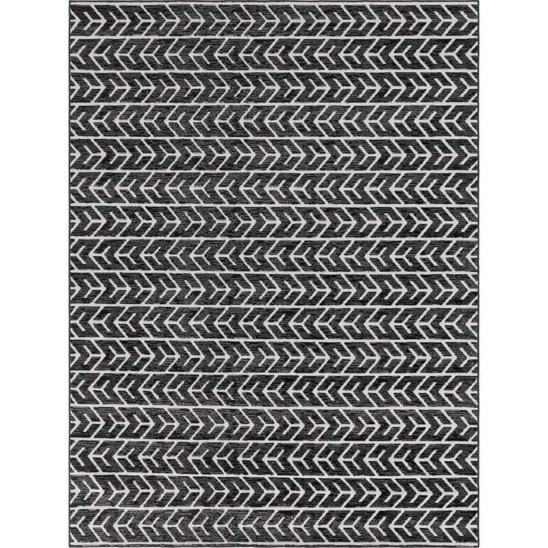 Striped Black Indoor/Outdoor Area Rug, Rectangle 9' x 12'2"