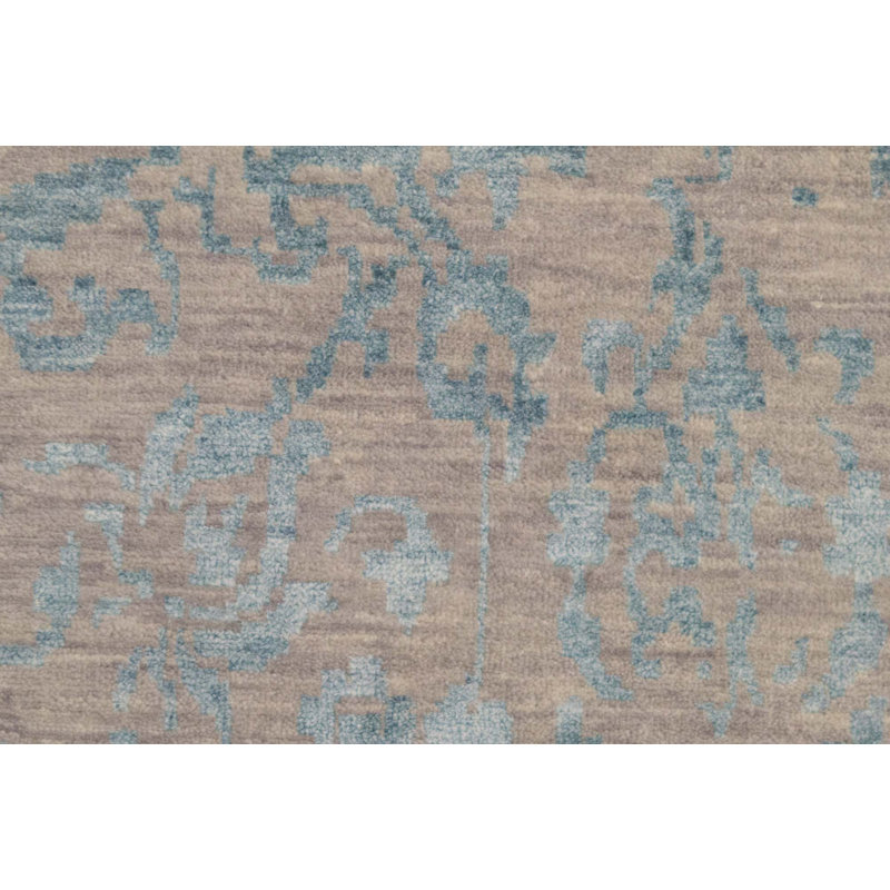 Tapis oriental à la main argenté/aqua noué la