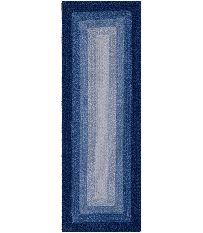  Ombre Hand Braided Wool Rug, Blue, Runner 2' x 6'1"