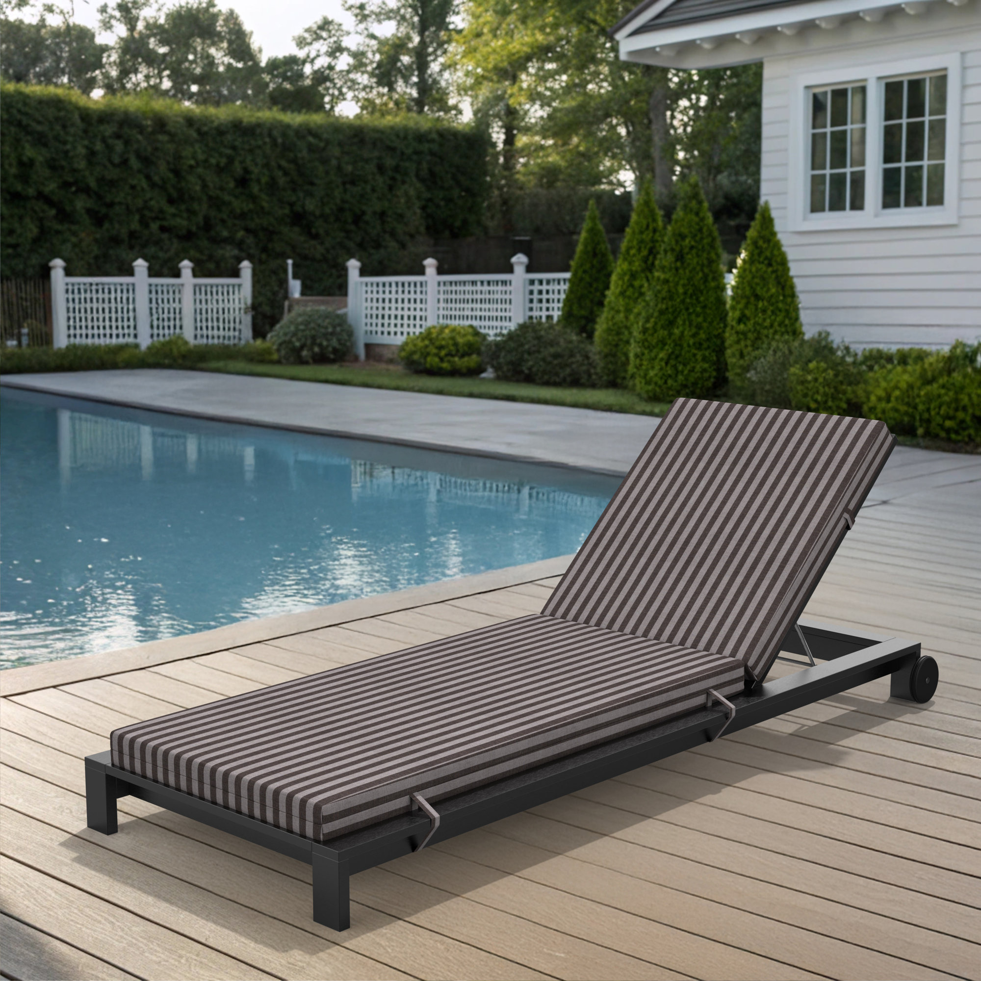 Kacy Sunbrella Outdoor Chaise Lounge Cushion, Sail Away Java, 25" W x 50" D