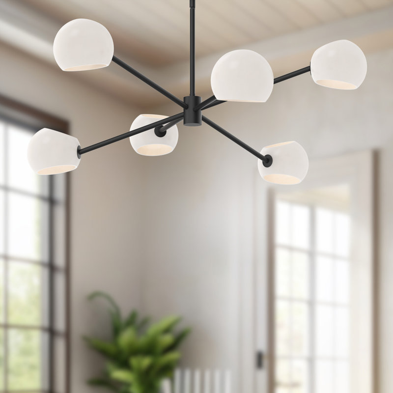 Lustre sphérique spoutnik 6 lumières Willow, Noir mat, Opale matte