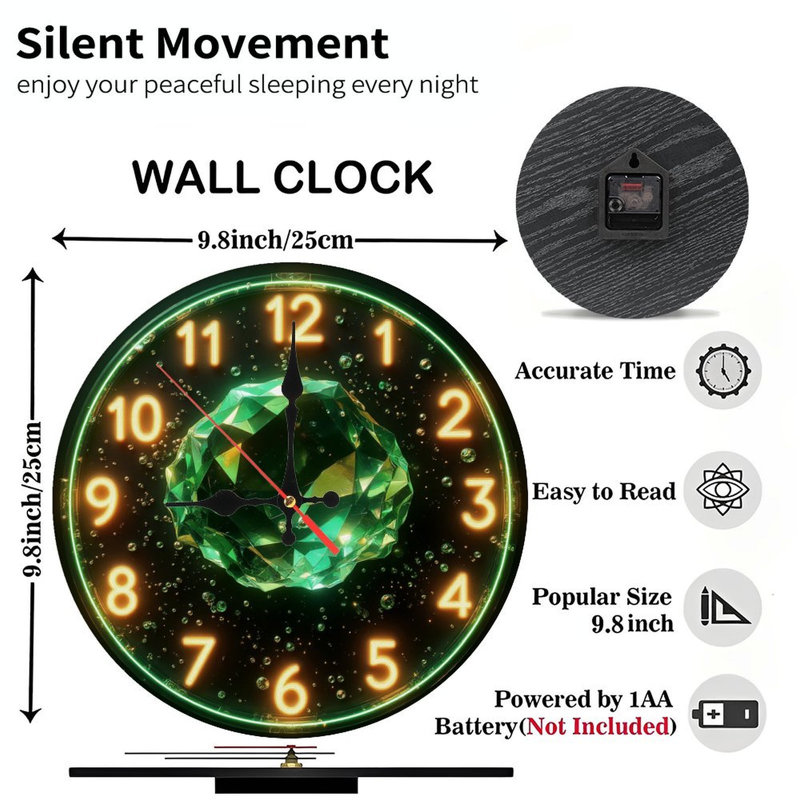 Horloge avec gemme verte et bulles