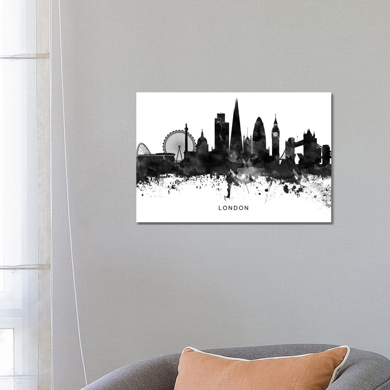 London Skyline Black & White by WallDecorAddict - Wrapped Canvas Print, 66.04 cm H x 45.72 cm W x 1.91 cm D