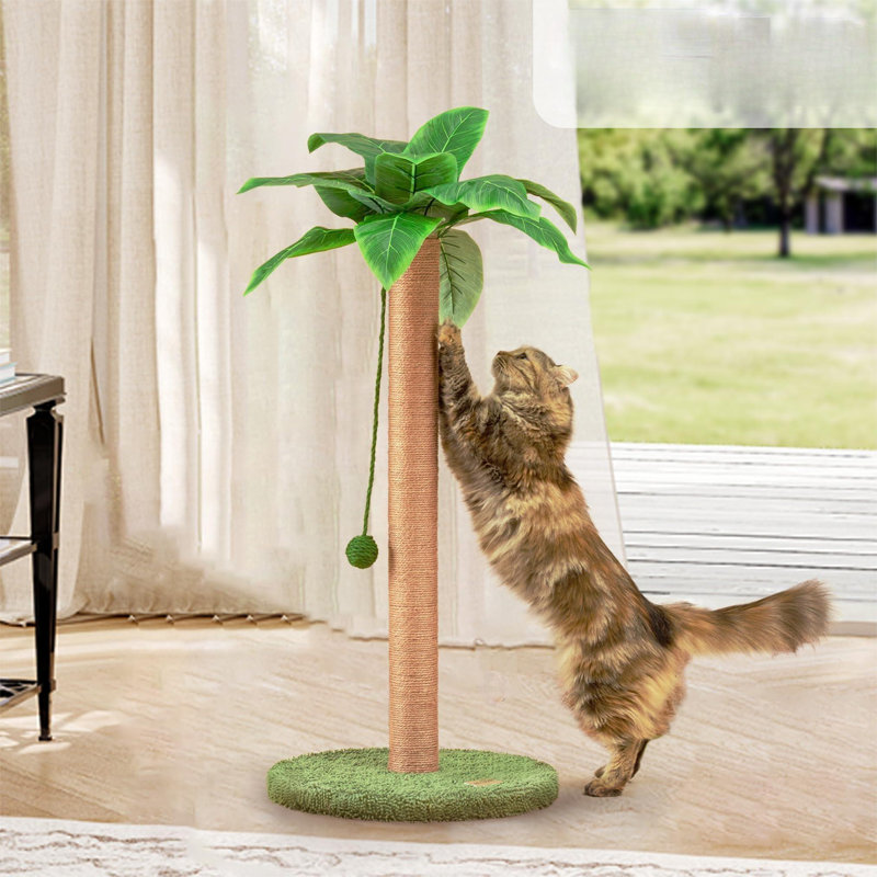 Tall Green Sisal Cat Scratching Post with Palm Leaves