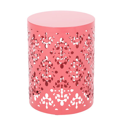 Modern Outdoor Metal Accent Table With Coral And Iron Cut Frame No Assembly Required Elegant Floral Pattern