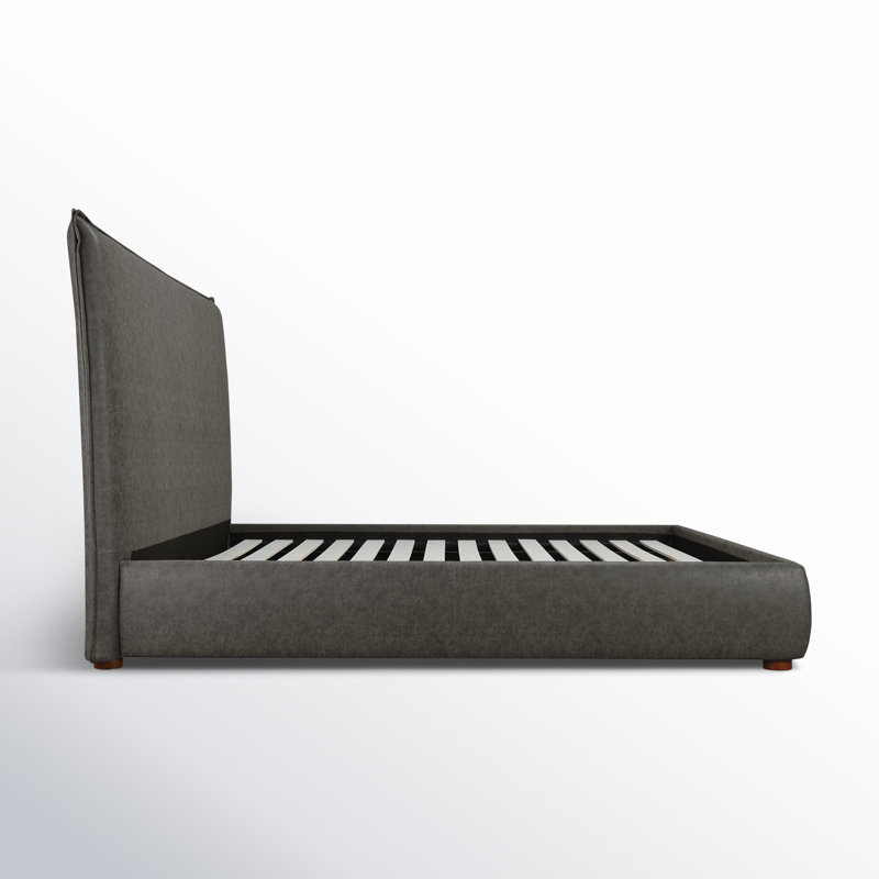 Timothy Upholstered Low Profile Platform Bed, King, Dark Grey Faux Leather, 54
