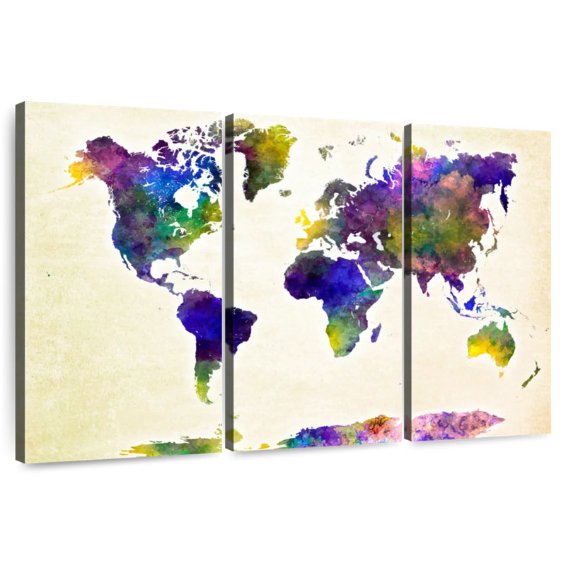Aliaz Purple Hues World Map, 42" H x 65" W