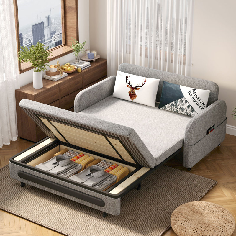 61.61"  W, 4-in-1 foldable sofa bed with adjustable backrest and side pockets, removable cotton-linen fabric, easy to move, suitable for RV small spaces