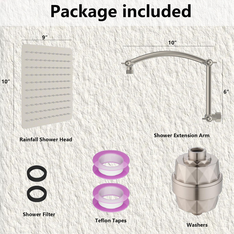 10-Inch High-Pressure Shower Head With 16" Adjustable Extension Arm & 20-Stage Filtration, Brushed Nickel