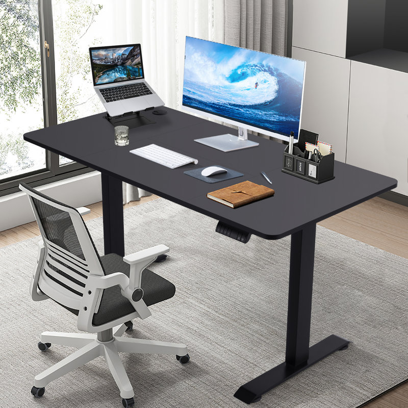 140CM x 70CM Electric Height Adjustable Standing Desk, All Black, Black, 140cm x 70cm