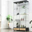 Vitrine moderne en verre, noir et naturel, éclairage à DEL 13 couleurs, conception, assemblage rapide, pour figurines dans des cadres photo de bureau, salon-1115960022