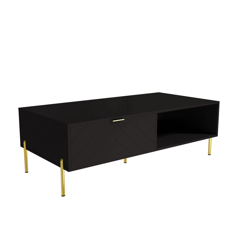 Table basse Mid-Century moderne avec tiroirs doubles (noir), Noir