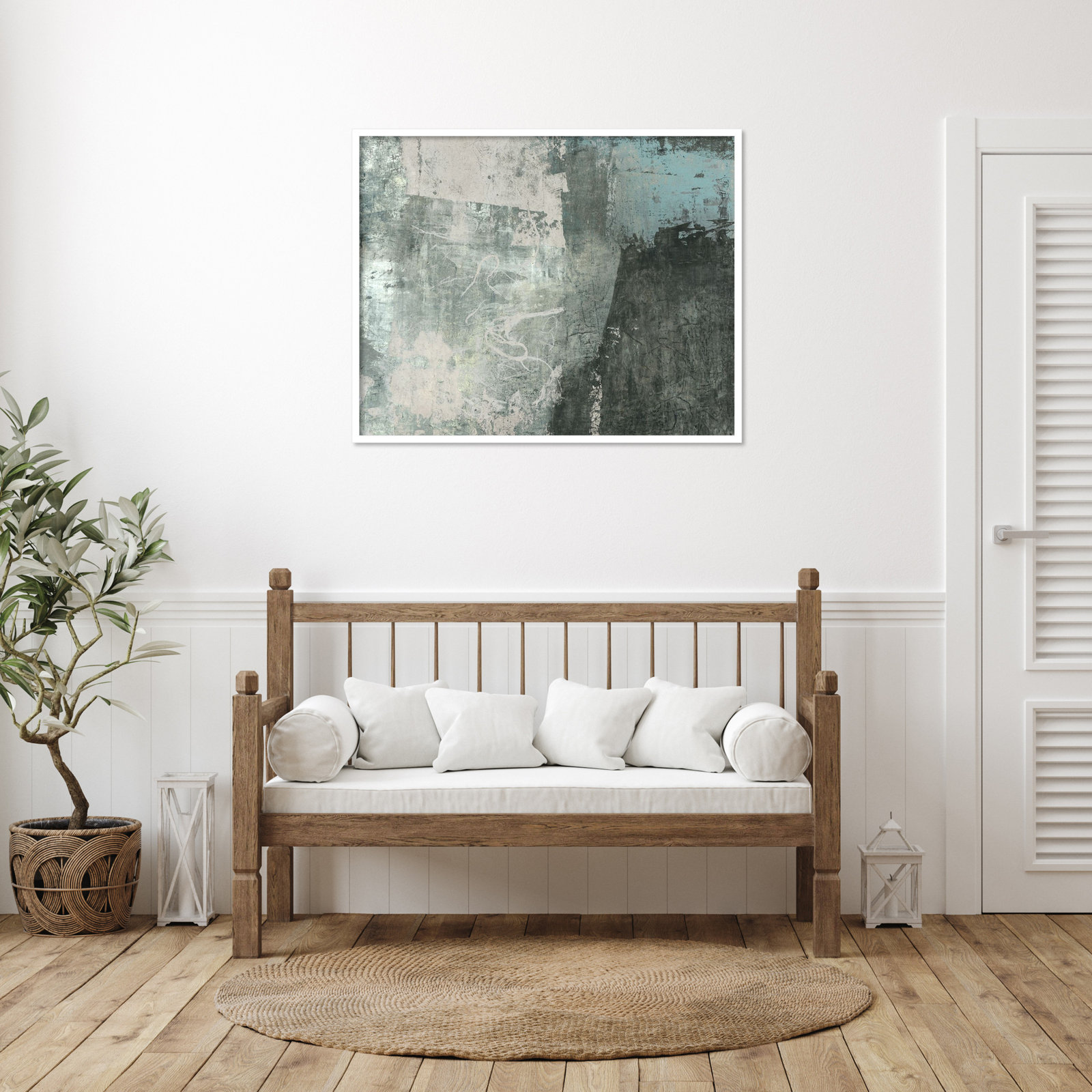 Fresno "Black and Grey and Blue I" Print, 33" H x 41" W, White