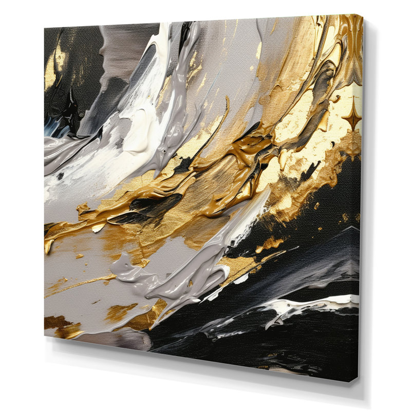 Rêves d'abondance noir et or I - art mural abstrait pour salon, 44" H x 44" W, Toile tendue