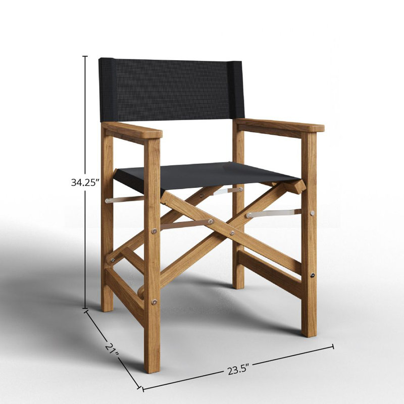 Ensemble repas d'extérieur carré en teck 5 pièces avec fauteuils pliants Ogbu, Noir