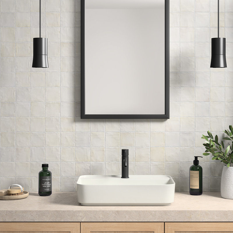 Riad 4X4 Ceramic Wall Tile, White