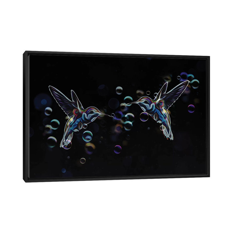 Colibris par Transparent - impression d'art graphique, H 18 po x l 26 po x P 1,5 po, Toile avec cadre noir, Non mat
