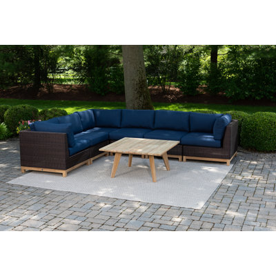 Stafani Teak Premium All-Weather Wicker 6 - Person Modular Patio Conversation Sets with Cushions