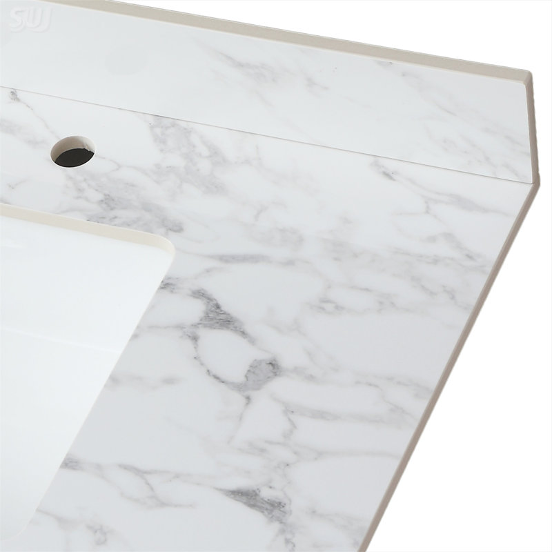 Plateau de meuble-lavabo en pierre frittée 37 x 22 pouces avec évier et dosseret en céramique encastré, durable et élégant