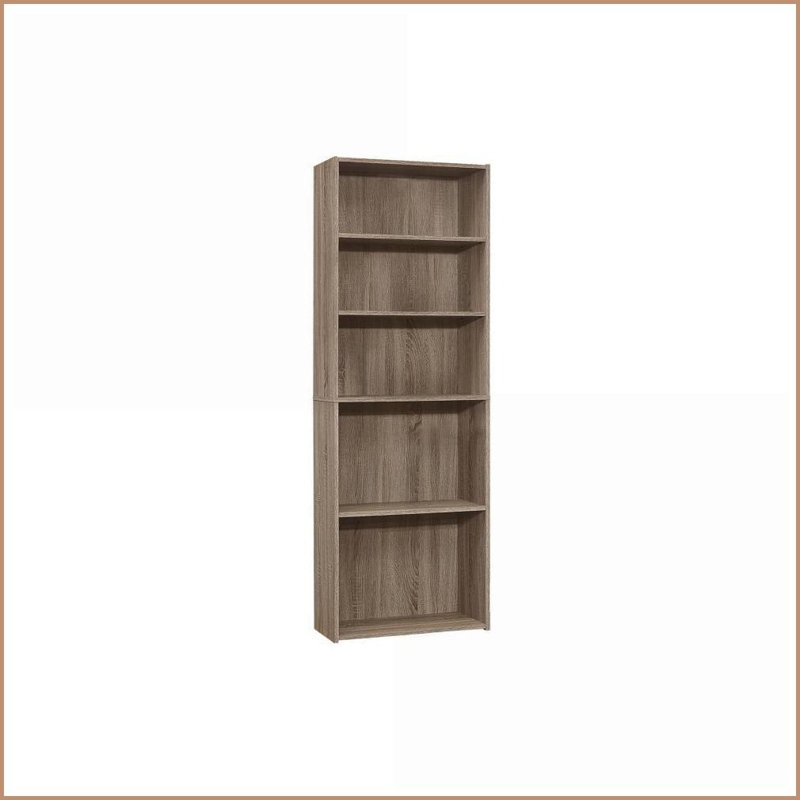 Bibliothèque à 6 niveaux H 72 po, taupe transitionnel foncé, tablettes réglables | Taupe | Panneau de particules, Taupe