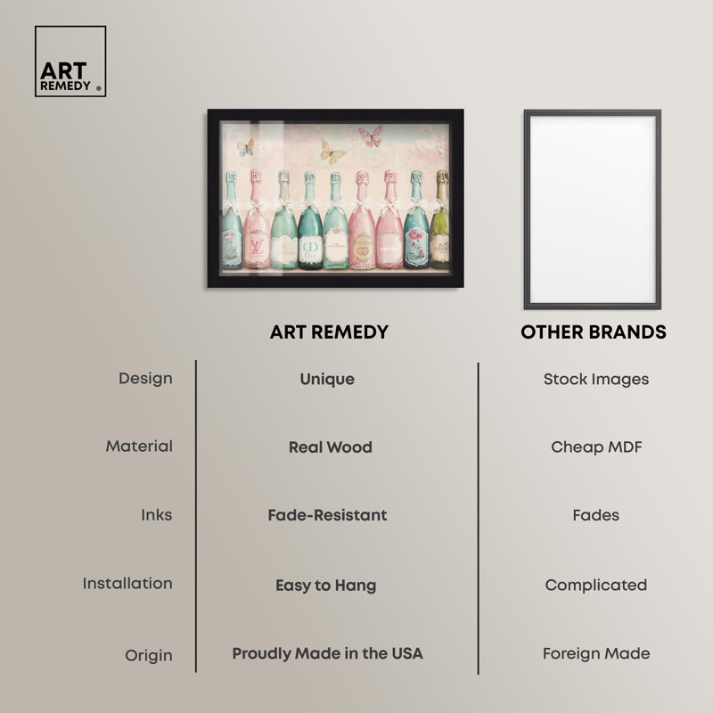 «Champagne Mint and Pink Collection Shadowbox Print», art mural par Art Remedy, H 11 po x l 16 po, Noir