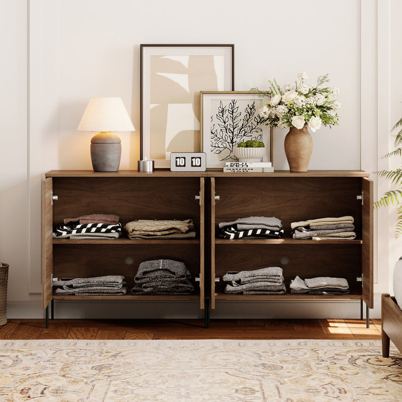 Union Rustic 63" Reeded Accent Cabinet Set With Adjustable Shelves, Modern Credenza  Accent Cabinet With Doors For Living Room, Kitchen, Dining Room, Hallway